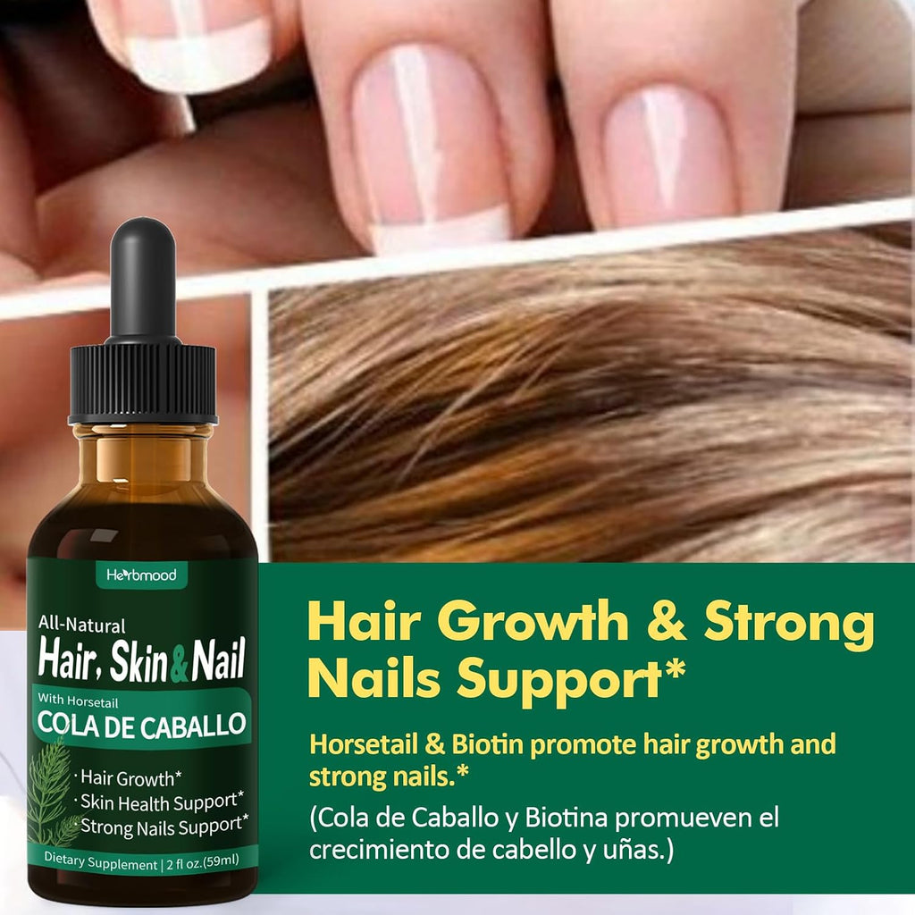 Herbmood Gotas de Cola de Caballo, Biotina y Romero – 60 ml – Suplemento para Cabello, Uñas y Piel