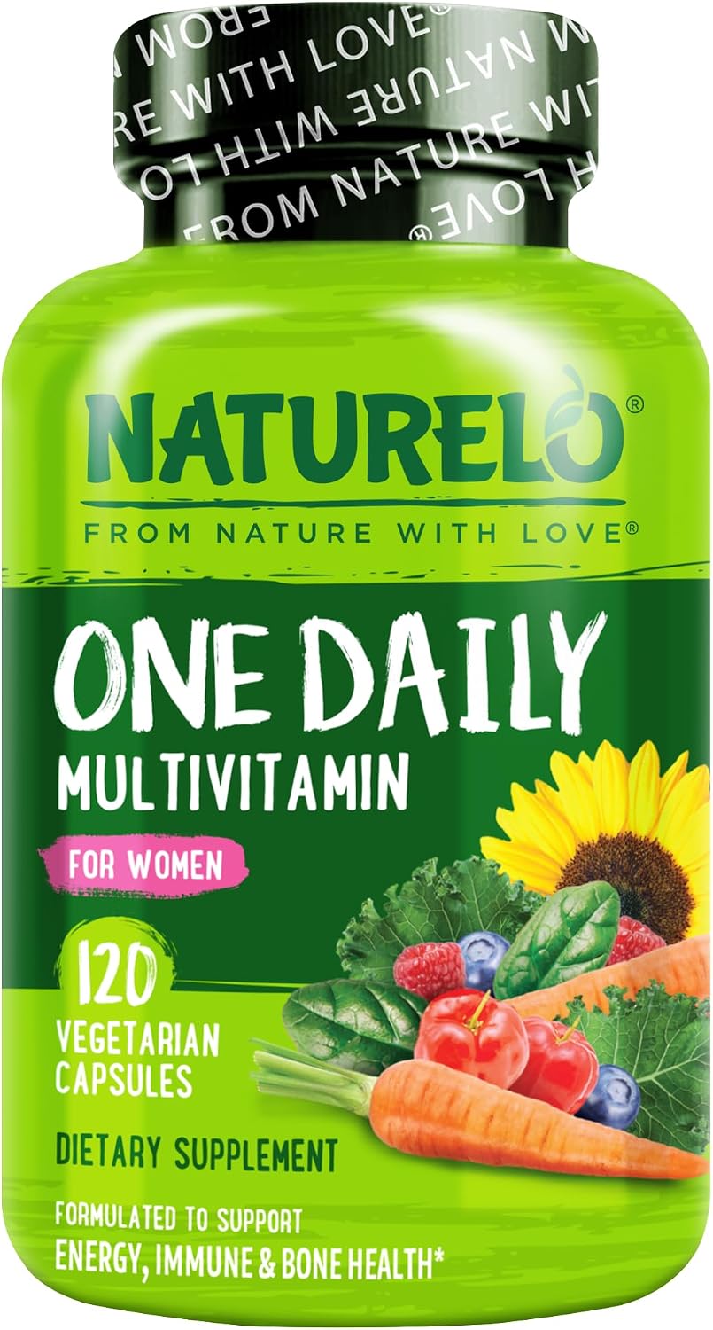 NATURELO Women's Daily Multivitamin with Vitamin B12, 120 Capsules, Energy Support, Whole Food Supplement, Non-GMO, Soy-Free, Gluten-Free, 4 Month Supply