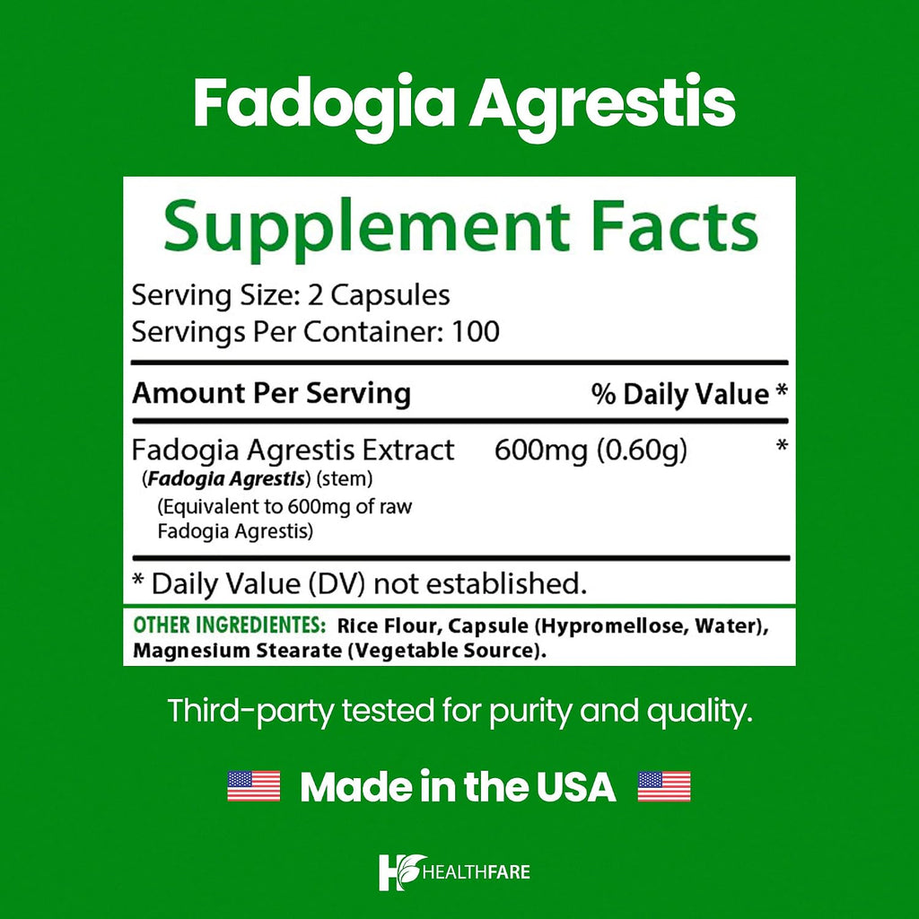 Healthfare Fadogia Agrestis Extract | 200 Cápsulas Veganas | Suplemento Herbal