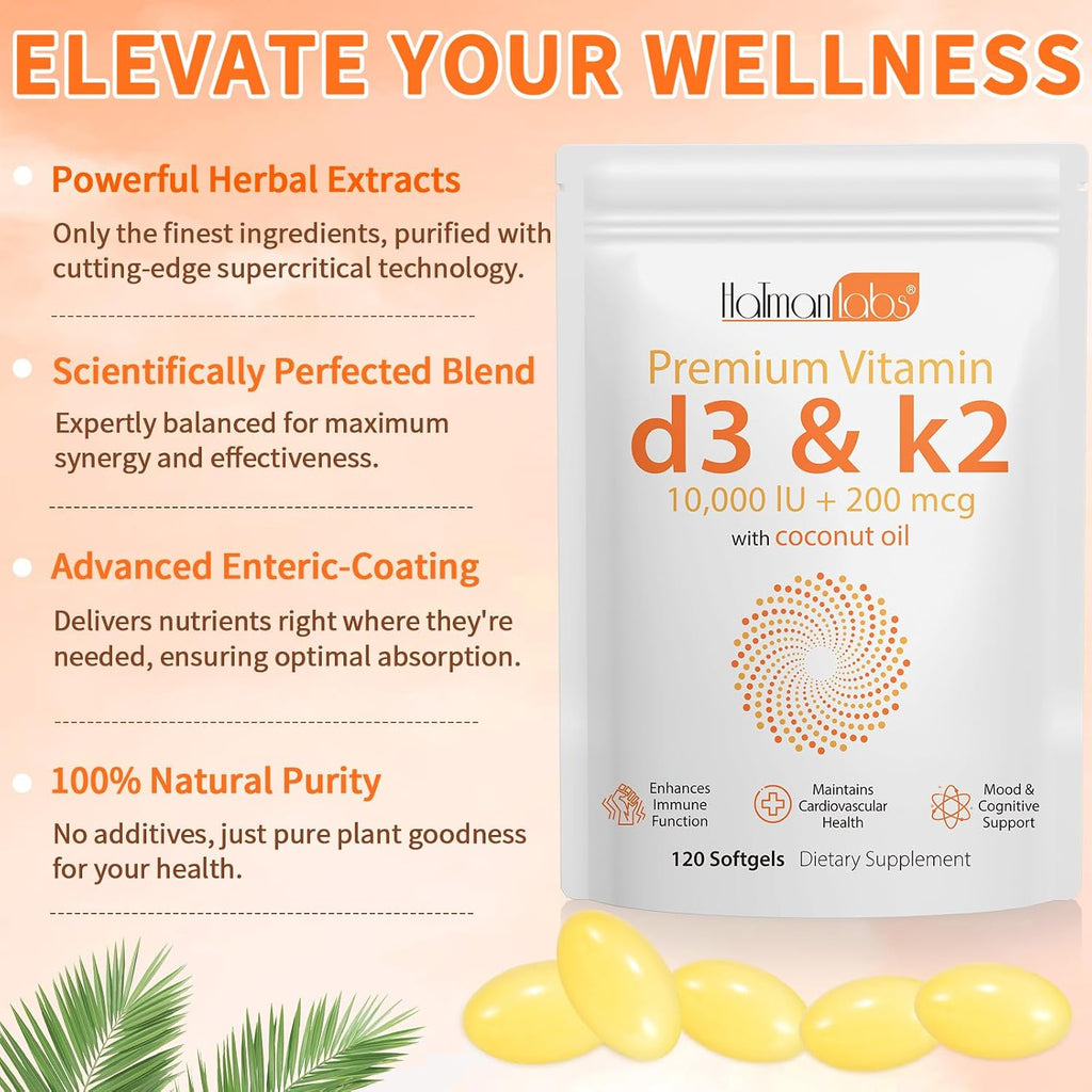 newseel Vitamina D3 y K2 con Aceite de Coco - 120 Cápsulas Blandas