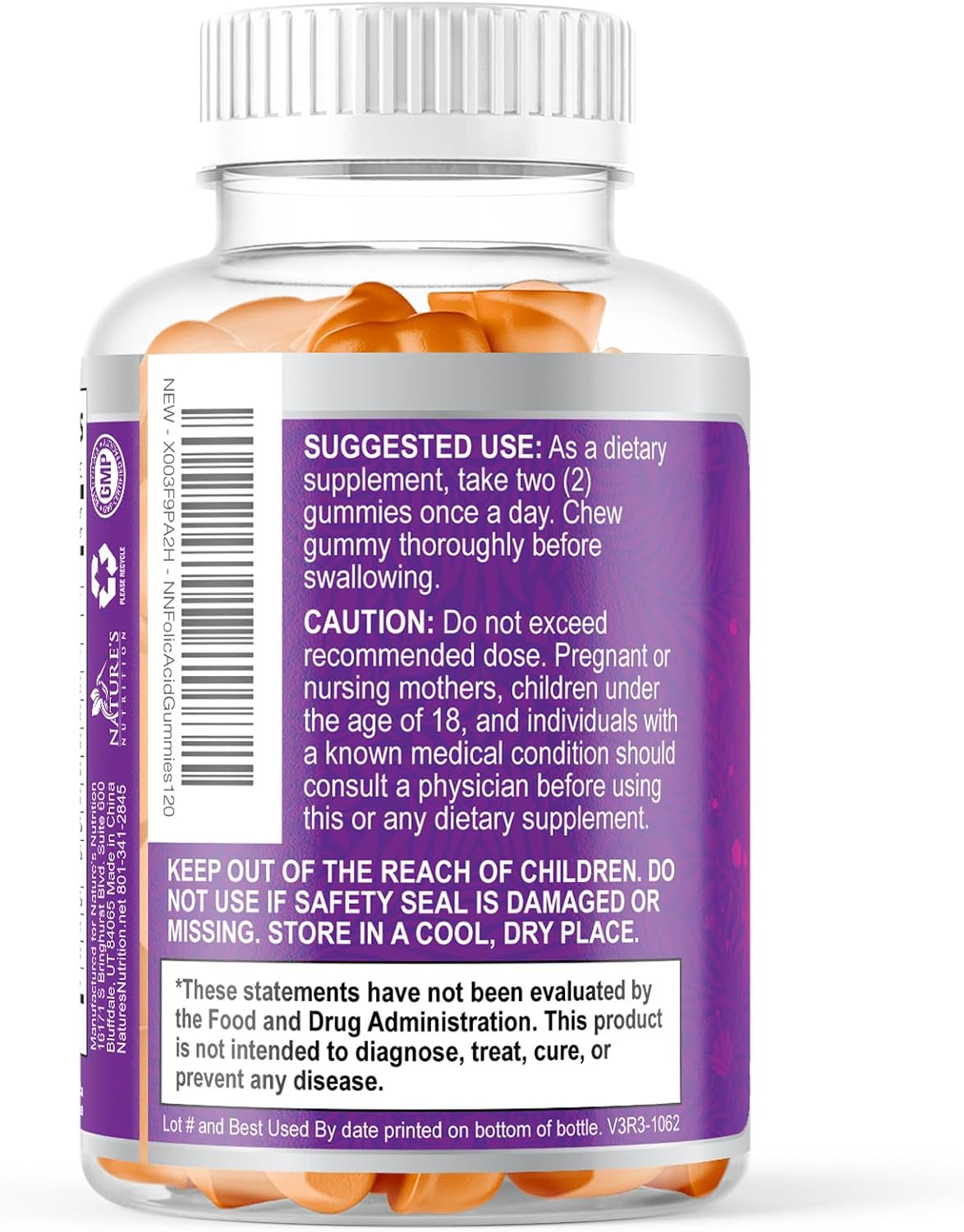 Vitaminas Prenatales en Gominolas con Ácido Fólico, Vitaminas A, C, D3, B12, B6 - 120 Gomitas