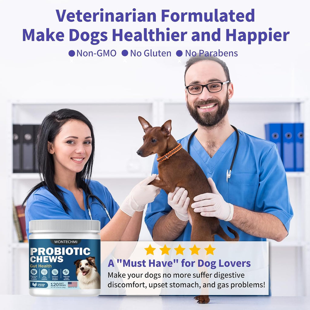 Probióticos para Perros - Salud Digestiva, Piel e Inmunidad - Masticables de Pollo (120 chews)