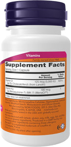 Mega D-3 & MK-7 con Vitaminas D-3 y K-2, 5.000 UI/180 mcg, 60 Cápsulas Veganas