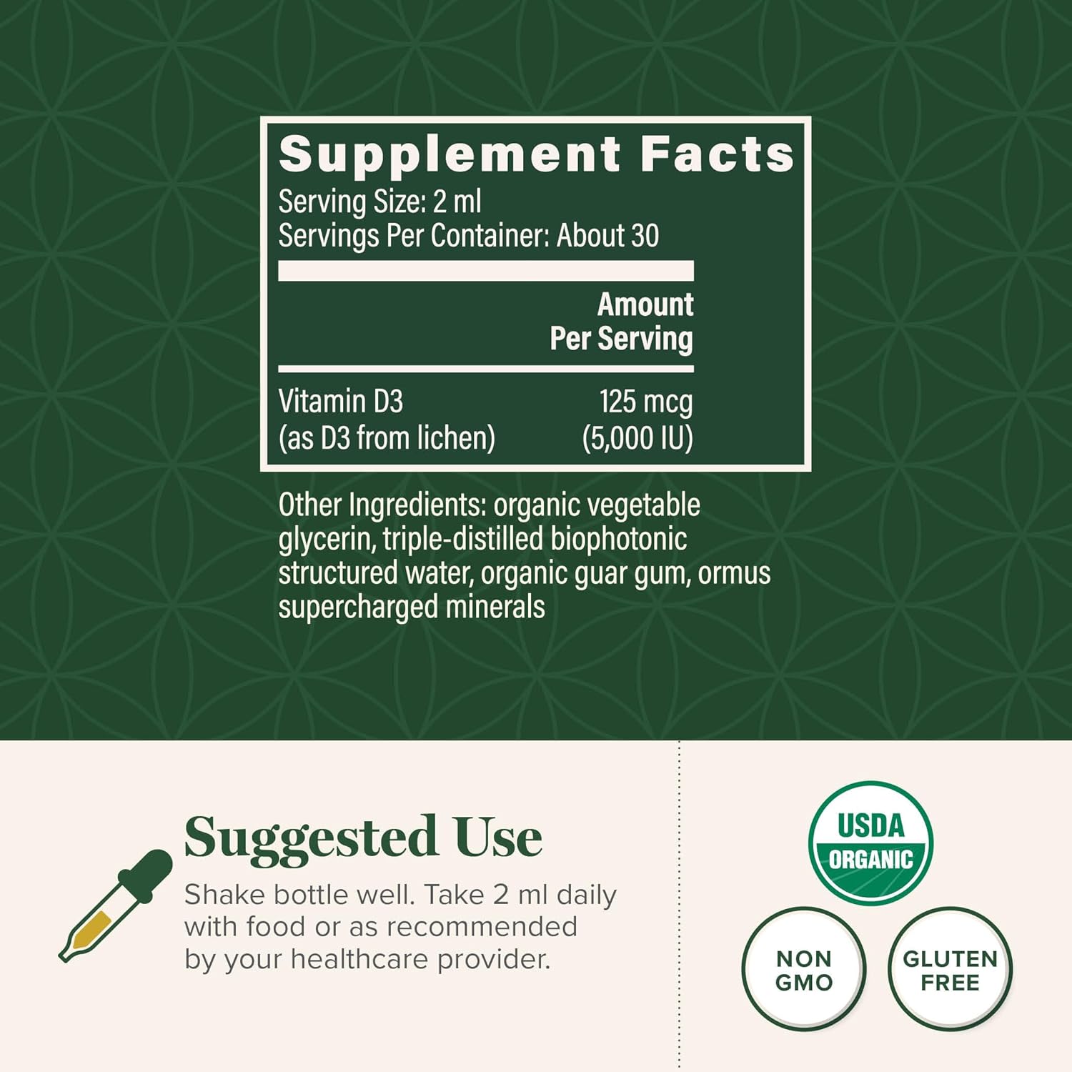 Global Healing Vitamina D3 Orgánica 5000 UI - Suplemento Vegano de Vitamina D3 - 2 fl oz