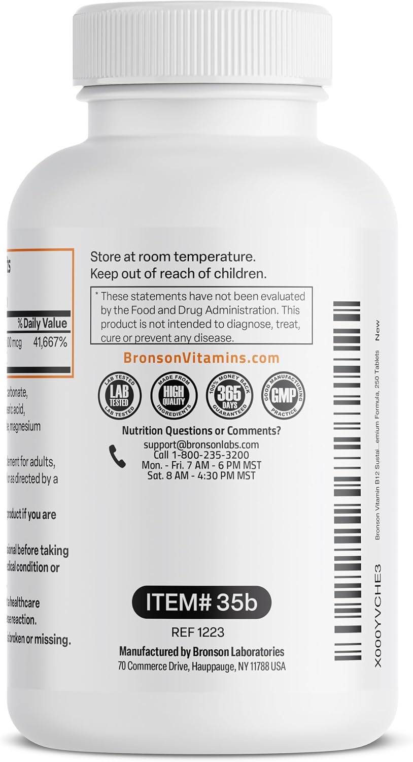 Bronson Vitamina B12 1000 mcg de Liberación Sostenida - 250 Tabletas