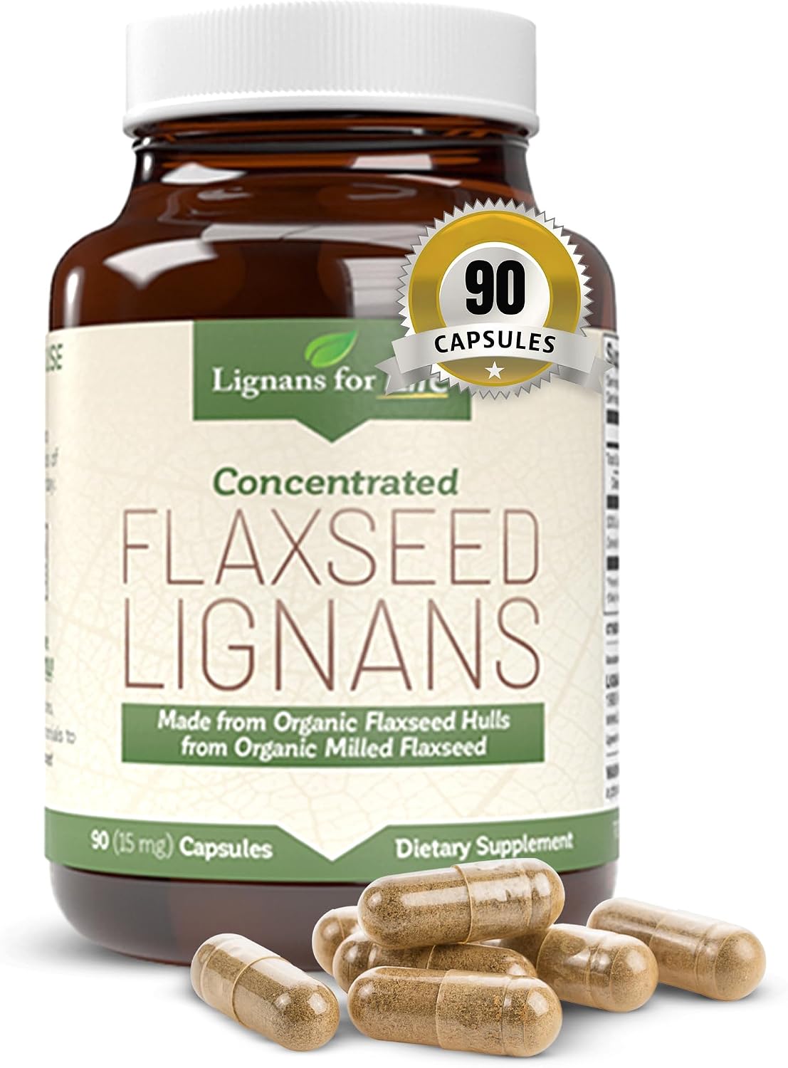 Lignans For Life Lignanos de Linaza - Suplemento Orgánico de Lignanos de Linaza para Perros y Personas, 15mg, 90 Cápsulas