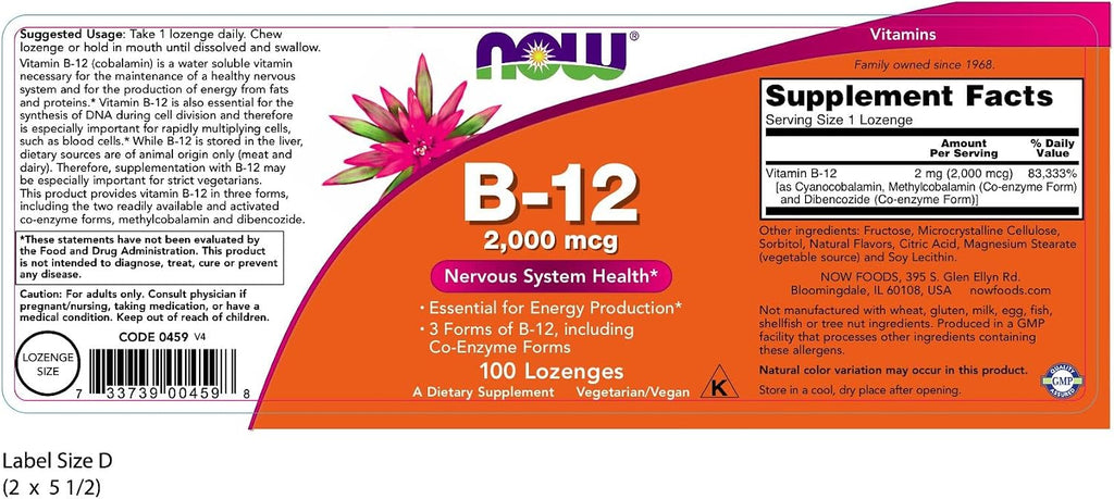 NOW Foods B-12 2000 mcg - 100 Comprimidos (Pack de 3)