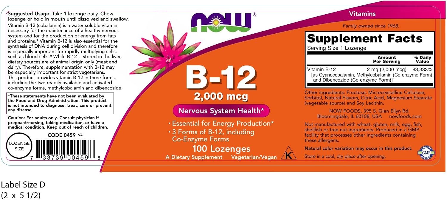 NOW Foods B-12 2000 mcg - 100 Comprimidos (Pack de 3)