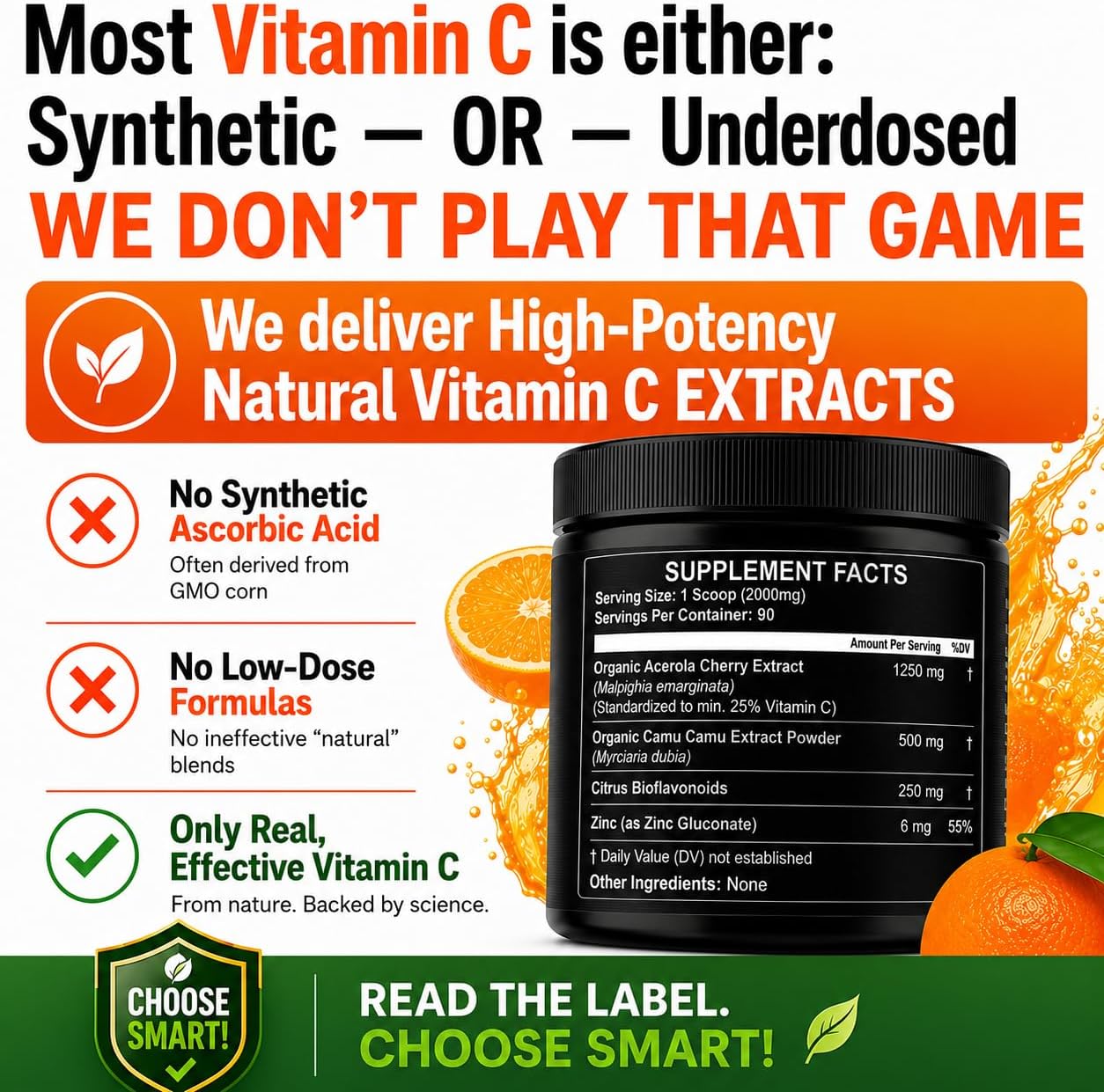 Vitamina C Natural de Acerola y Camu Camu en Polvo con Bioflavonoides - 90 Dosis