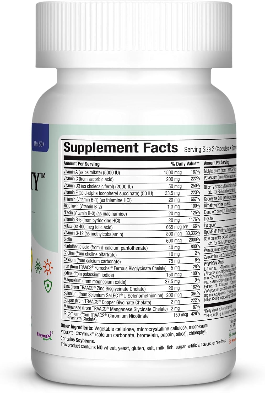 Maxi Health Multivitamin 50 Plus - Multivitamínico Diario para Mujeres Mayores de 50 con Vitamina B12, A, D, C, Zinc y Magnesio - No Transgénico, 60 Comprimidos