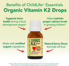 ChildLife Essentials Vitamina K2 Orgánica en Gotas - Complemento de Vitamina K para Bebés y Niños - Sabor Natural a Bayas - 0,25 oz (7,4 ml)
