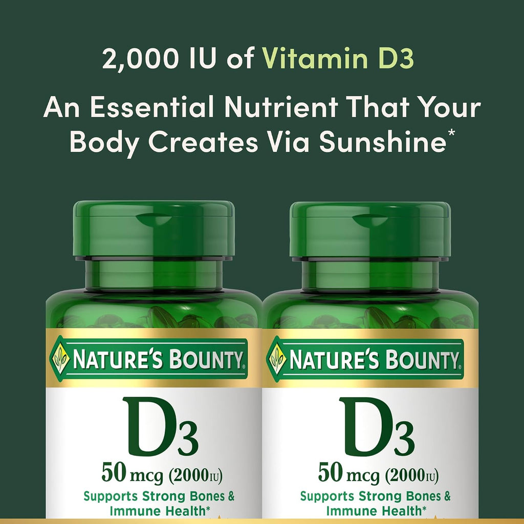 Nature's Bounty Vitamina D3 2000 UI, 150 Cápsulas Blandas (Paquete de 2)