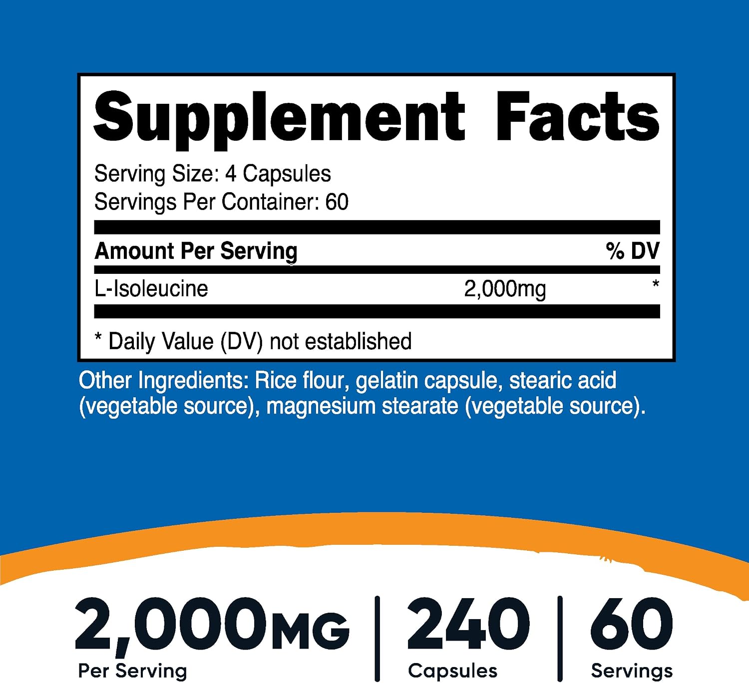 Nutricost L-Isoleucine 2000mg per serving, 240 Capsules (60 Servings)
