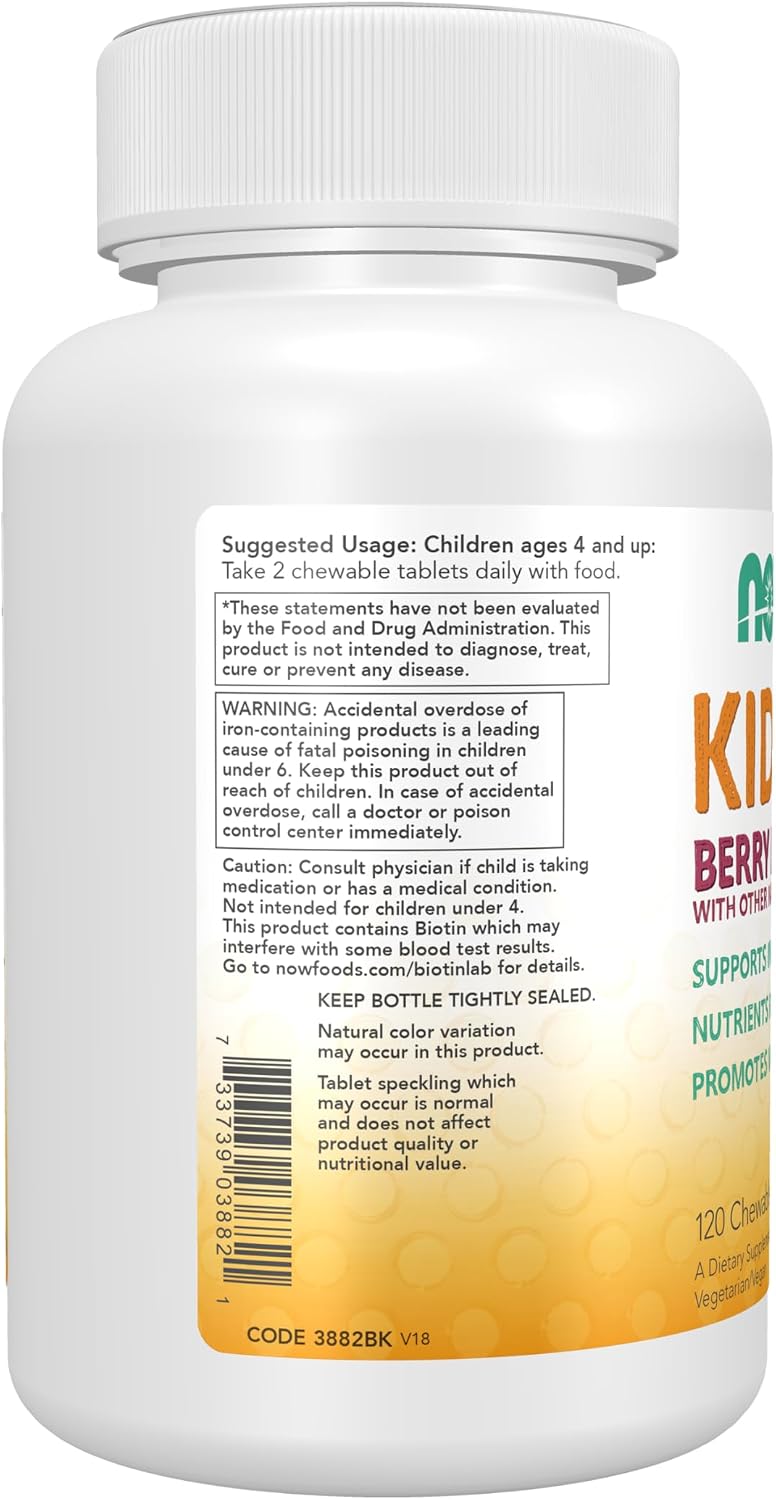 NOW Foods Kid Vits Multivitamínico Infantil, Sabor Limonada, 120 Comprimidos Masticables