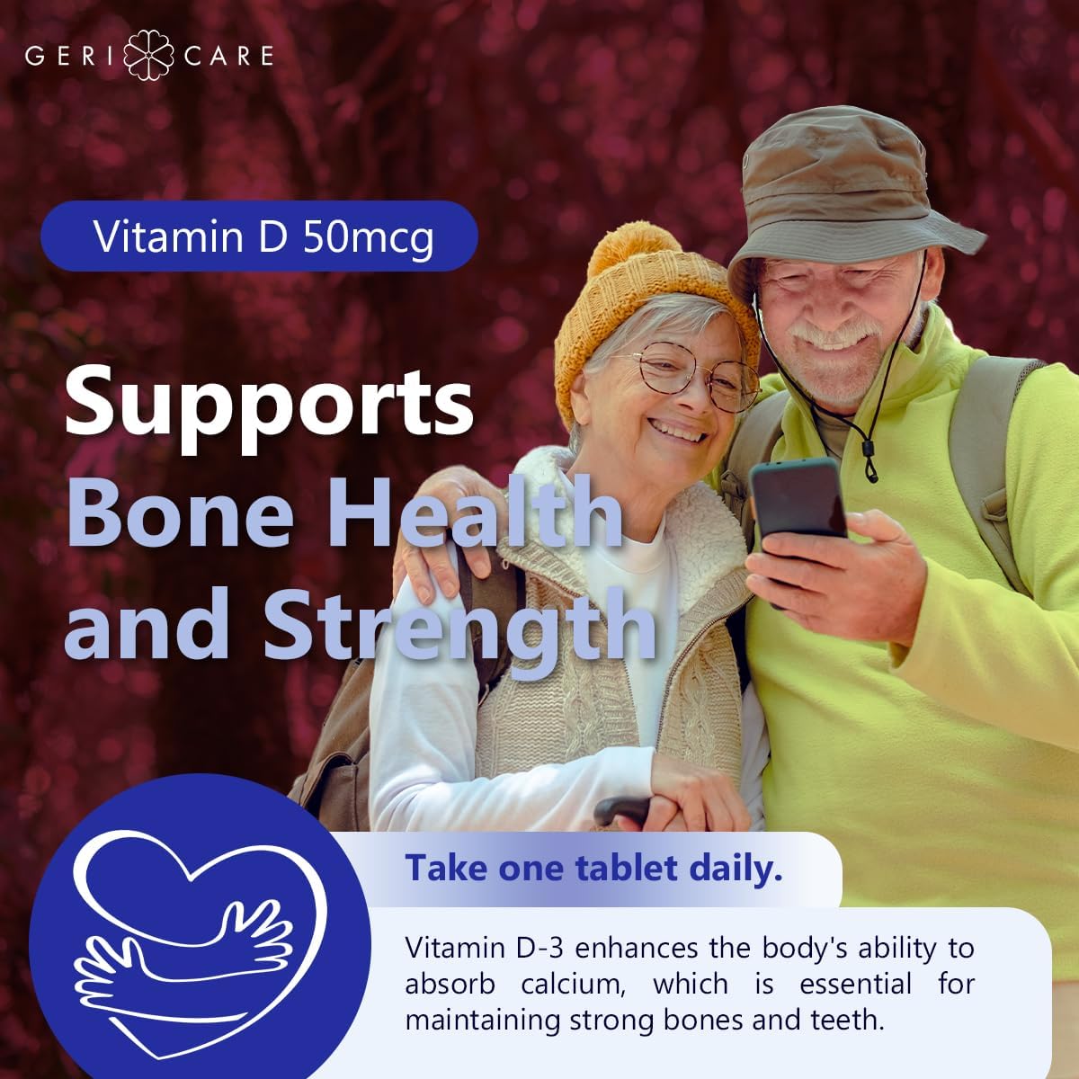 GeriCare Vitamina D 50 mcg (2000 UI) – 100 Comprimidos – Salud Ósea, Función Muscular y Apoyo Inmune
