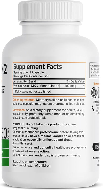 Bronson Vitamina K2 como MK-7 Menaquinona – Sin gluten y sin soja , apto para personas con sensibilidades – Image 2