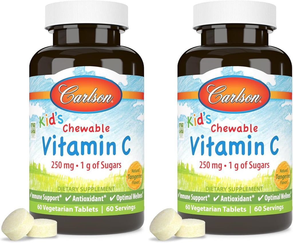 Carlson - Vitamina C Masticable para Niños, 250 mg, Sabor Mandarina, 60 tabletas vegetarianas