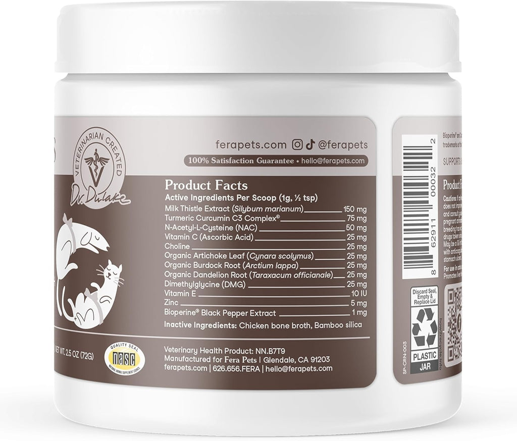 Fera Pets Suplemento Hepático en Polvo para Perros y Gatos con Cardo Mariano - 60 Dosis