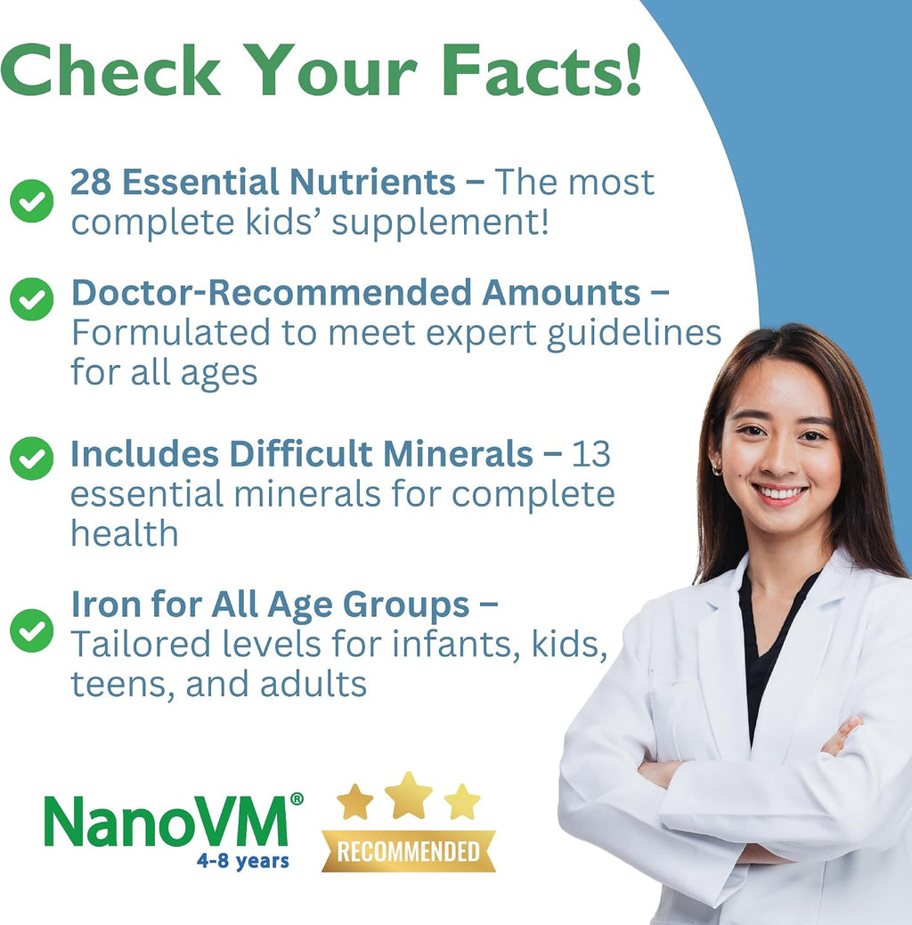 NanoVM Multivitamínico Infantil sin Alérgenos, 4-8 Años, Polvo sin Sabor, 275g