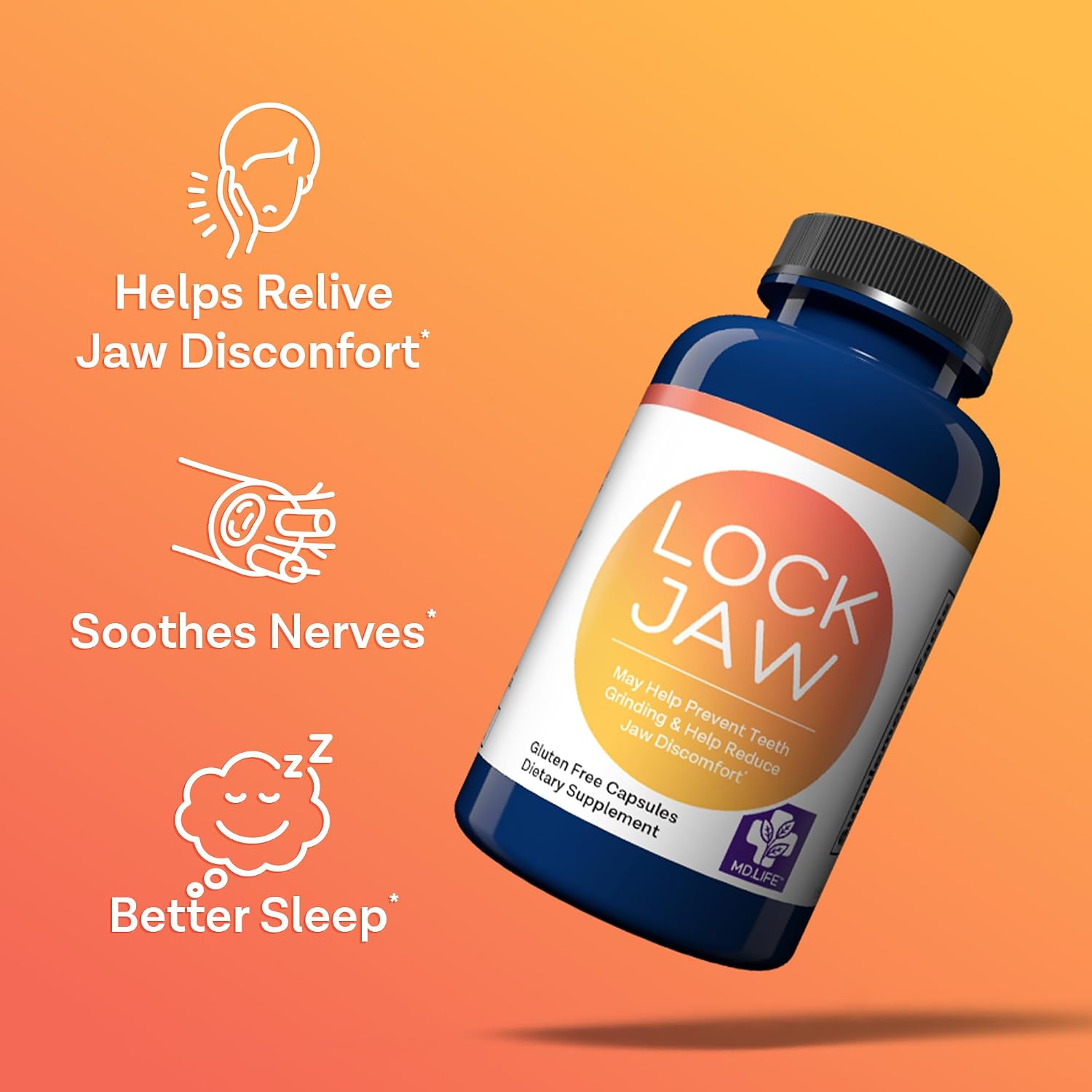 MD.LIFE Lock Jaw Assistance - Suplemento para Alivio de la Mandíbula - 60 Cápsulas Veganas - Doble Potencia