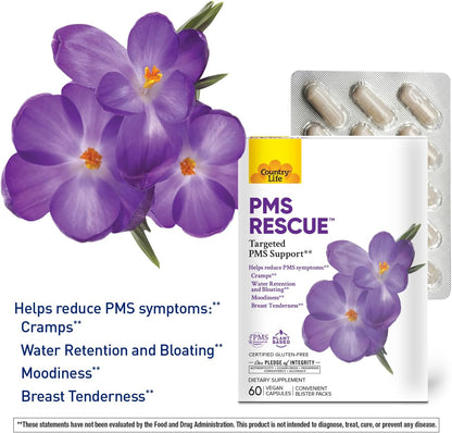 Country Life PMS Rescue - Complemento para el ciclo menstrual, 60 cápsulas veganas – Image 2