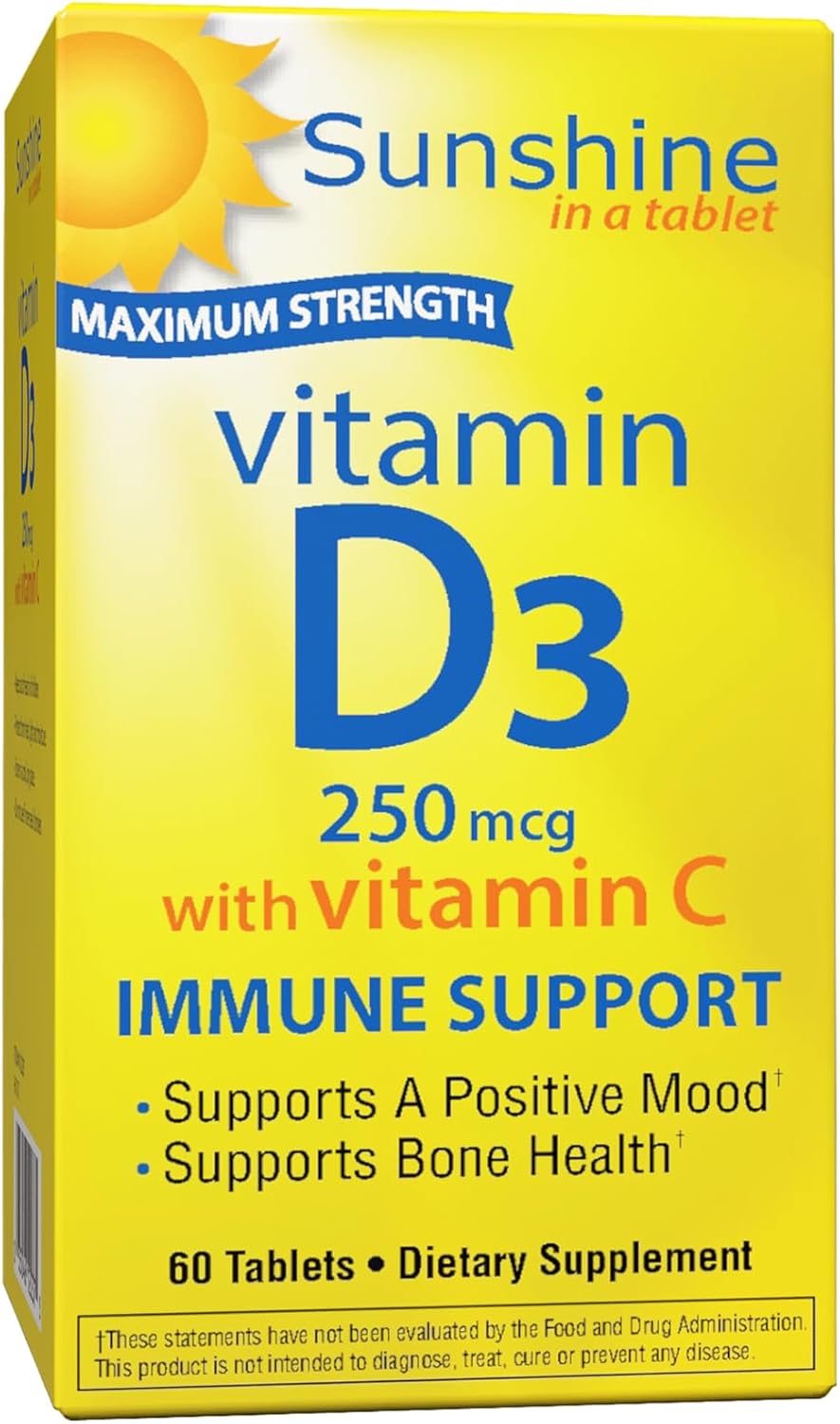 Sunshine Vitamina D3 con Vitamina K2, 2000 UI D3 + 100 mcg K2, 60 Comprimidos