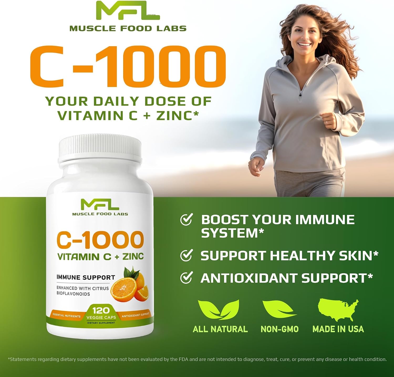 Vitamina C 1000 mg + Zinc 25 mg con Bioflavonoides Cítricos (120 Cápsulas)
