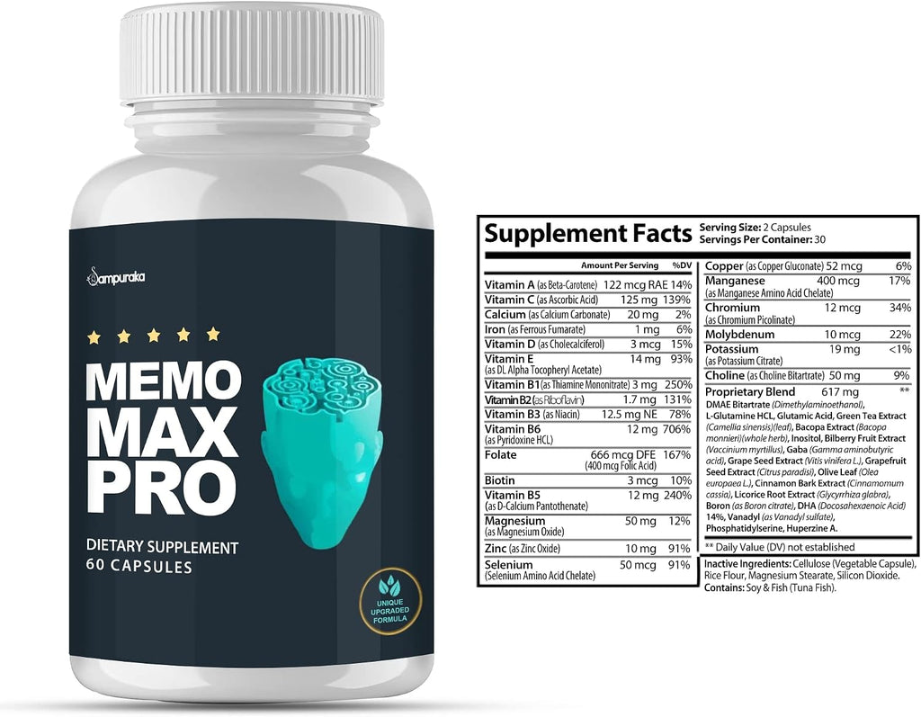Memo Max Pro Advanced Formula Supplement – 2 Paquetes (60 Días de Suministro)