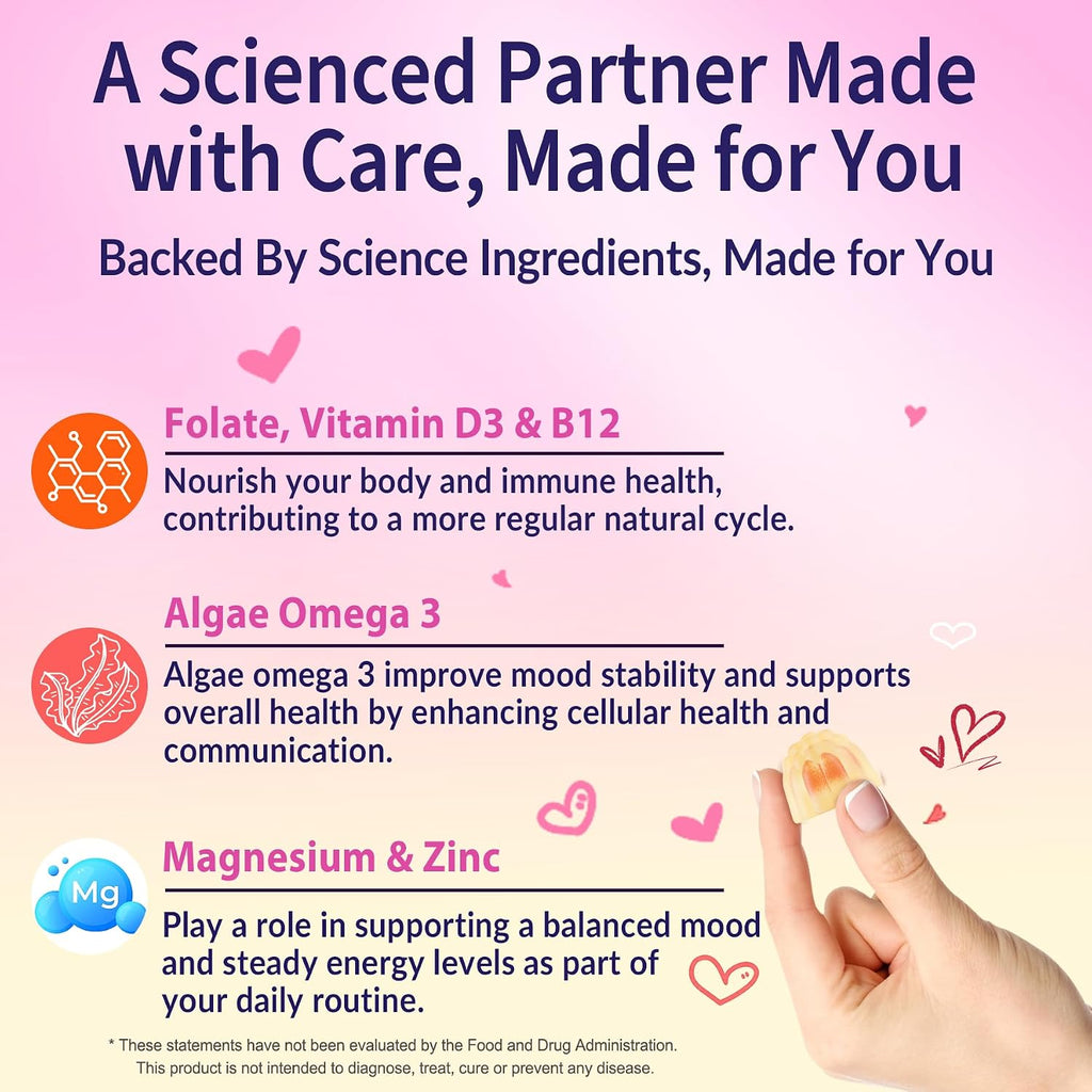 Gominolas de Myo-Inositol y D-Chiro Inositol con Omega-3, Folato, Vitamina D3, B12, Magnesio y Zinc - 60 Gominolas
