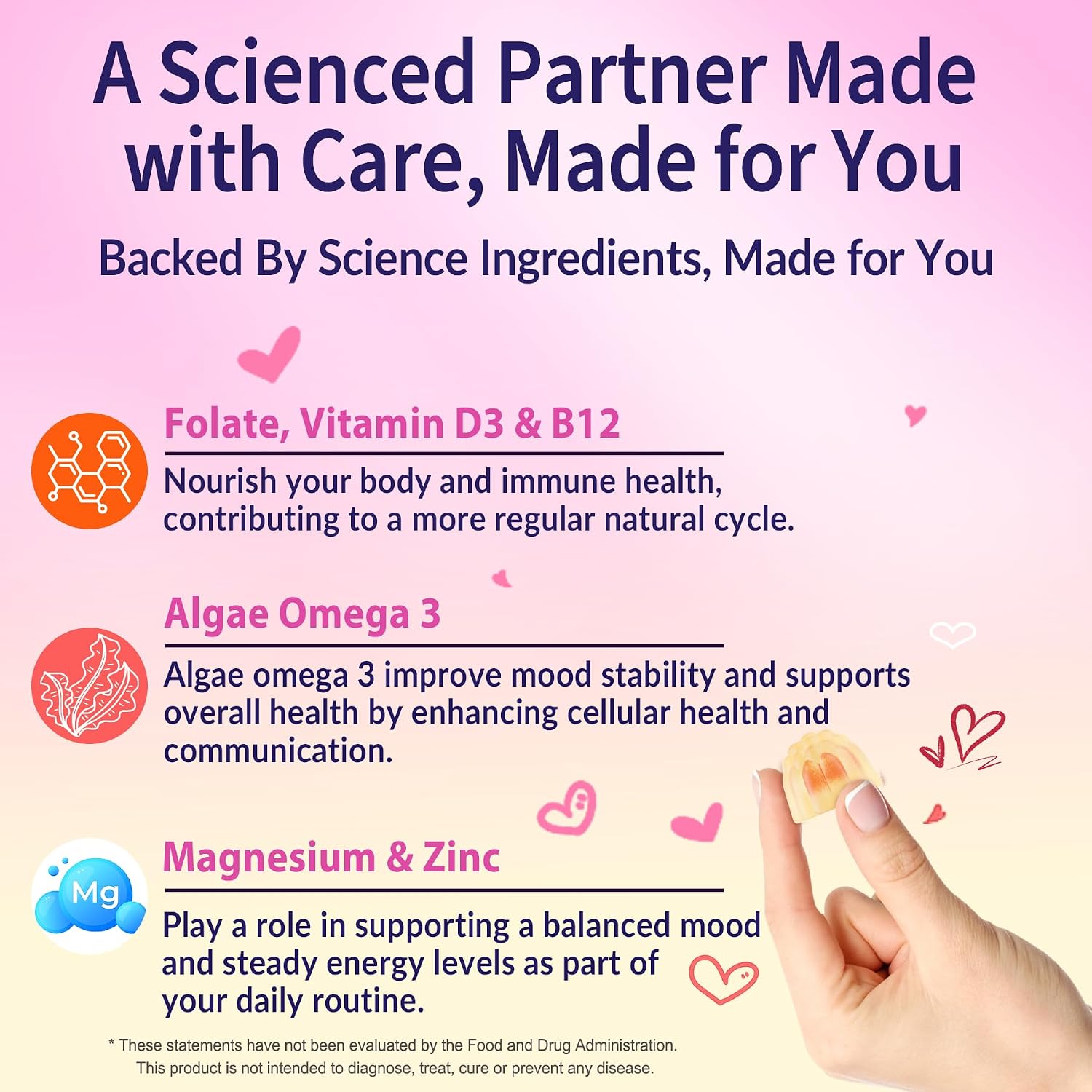 Gominolas de Myo-Inositol y D-Chiro Inositol con Omega-3, Folato, Vitamina D3, B12, Magnesio y Zinc - 60 Gominolas