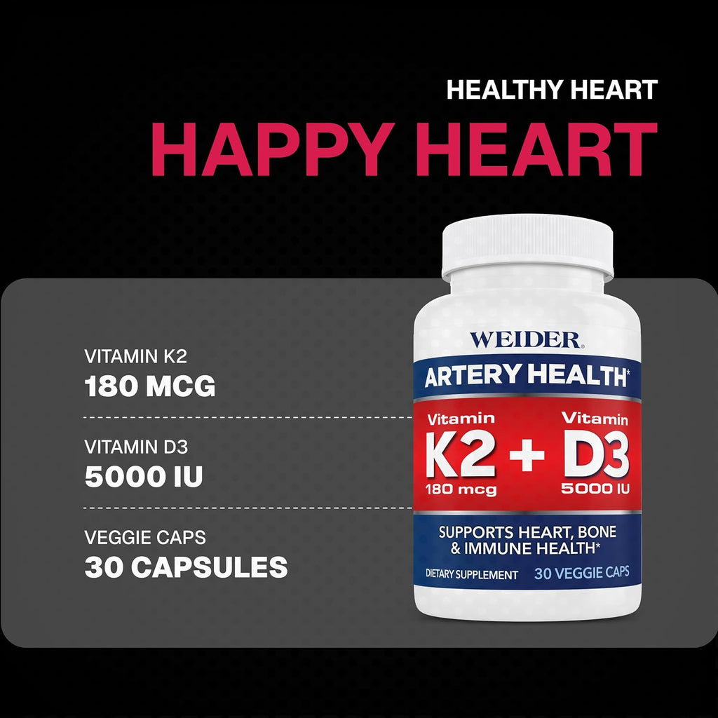 Weider Artery Health - Salud Arterial y Corazón - con Vitamina K2, D3 y Jengibre - 30 Cápsulas Veganas