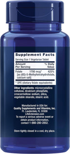 Life Extension Folato Optimizado - L-metilfolato - 1700 mcg DFE, 100 Comprimidos Vegetarianos