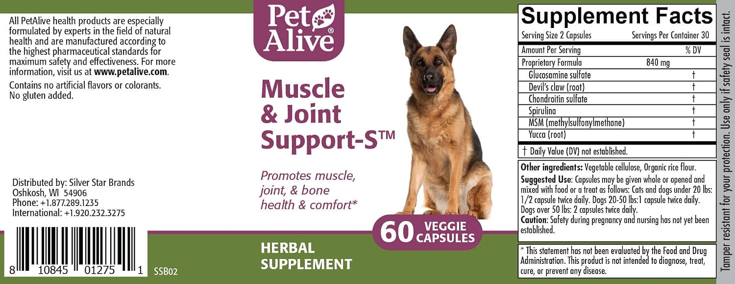 PetAlive Muscle and Joint Support-S 2 Pack - Suplemento herbal para perros y gatos