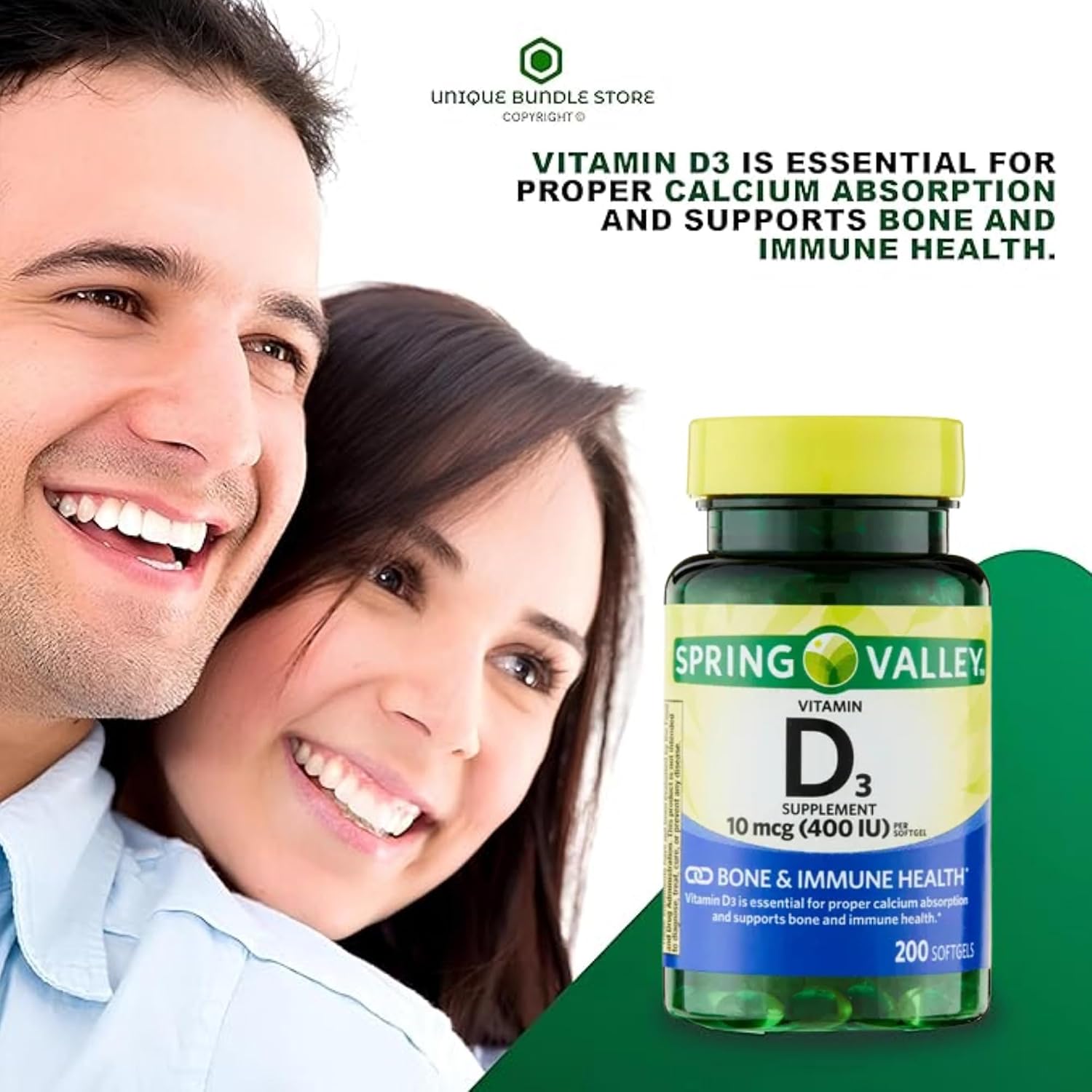 Vitamina D3 10 mcg (400 UI), 200 cápsulas blandas - Complemento alimenticio (Paquete de 1)