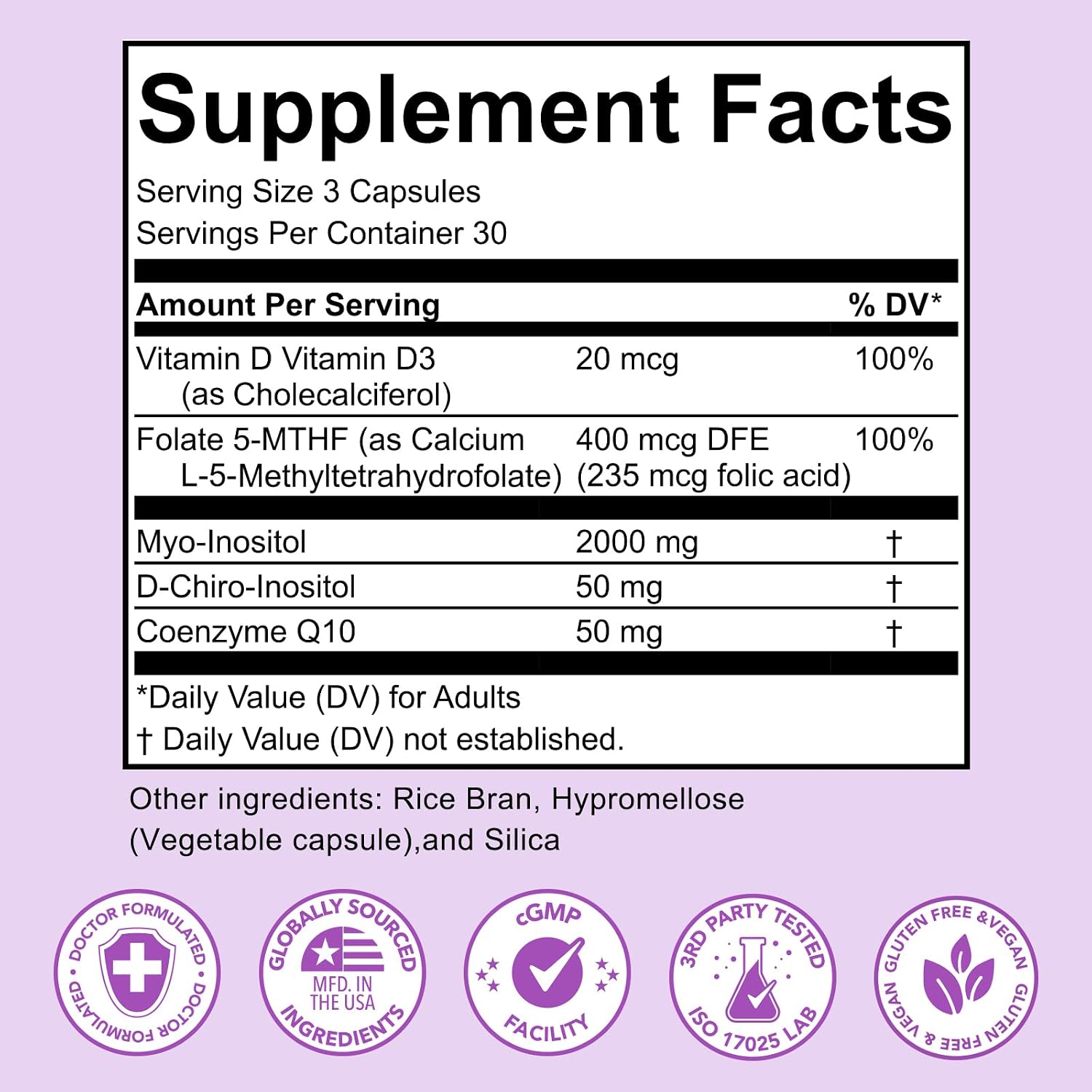 Premom Inositol Plus para Mujeres – 2000 mg Myo-Inositol y 50 mg D-Chiro Inositol (Proporción 40:1), con CoQ10, Metilfolato y Vitamina D3 – 90 Cápsulas Veganas