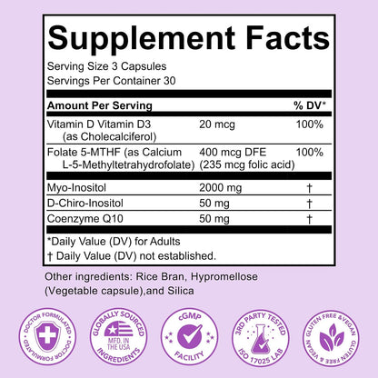 Premom Inositol Plus para Mujeres – 2000 mg Myo-Inositol y 50 mg D-Chiro Inositol (Proporción 40:1), con CoQ10, Metilfolato – Image 3