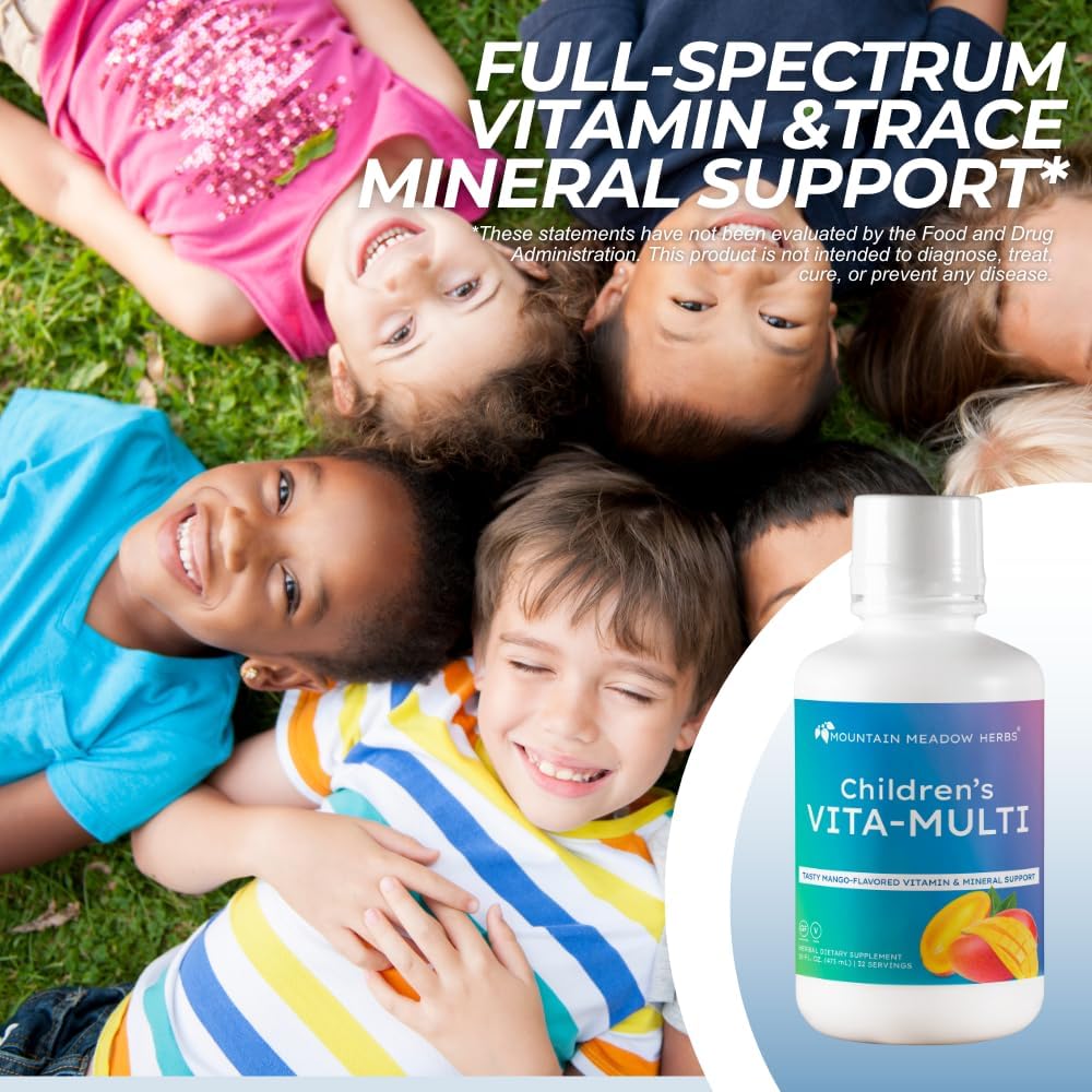 Mountain Meadow Herbs Children's Vita-Multi - Suplemento multivitamínico y mineral líquido para niños con luteína (473 ml)
