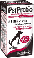 HealthAid PetProbio 5 Billion CFU Probiótico para Perros y Gatos - 10 Cepas - Sabor Natural a Carne e Hígado - No GMO, Sin Gluten