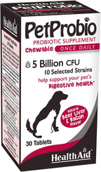 HealthAid PetProbio 5 Billion CFU Probiótico para Perros y Gatos - 10 Cepas - Sabor Natural a Carne e Hígado - No GMO, Sin Gluten