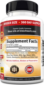 BioSchwartz Vitamina D3 5000 IU - 360 Cápsulas Blandas con Aceite de Oliva