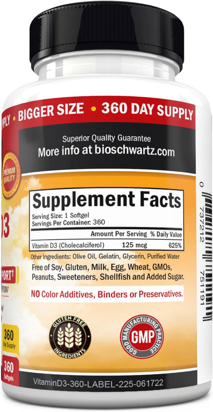BioSchwartz Vitamina D3 5000 IU - 360 – Ingredientes limpios: Sin OGM, sin gluten, sin soja, sin lácteos, sin – Image 7