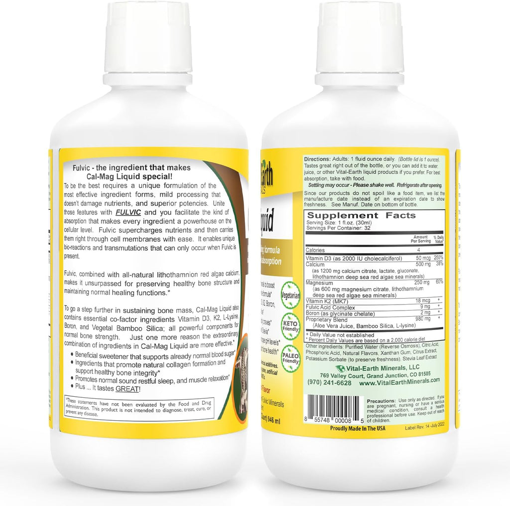 Vital Earth Minerals Bone & Wellness Support – Cal Mag Líquido + Super Multi, Multivitamínico Líquido, 2x946 ml