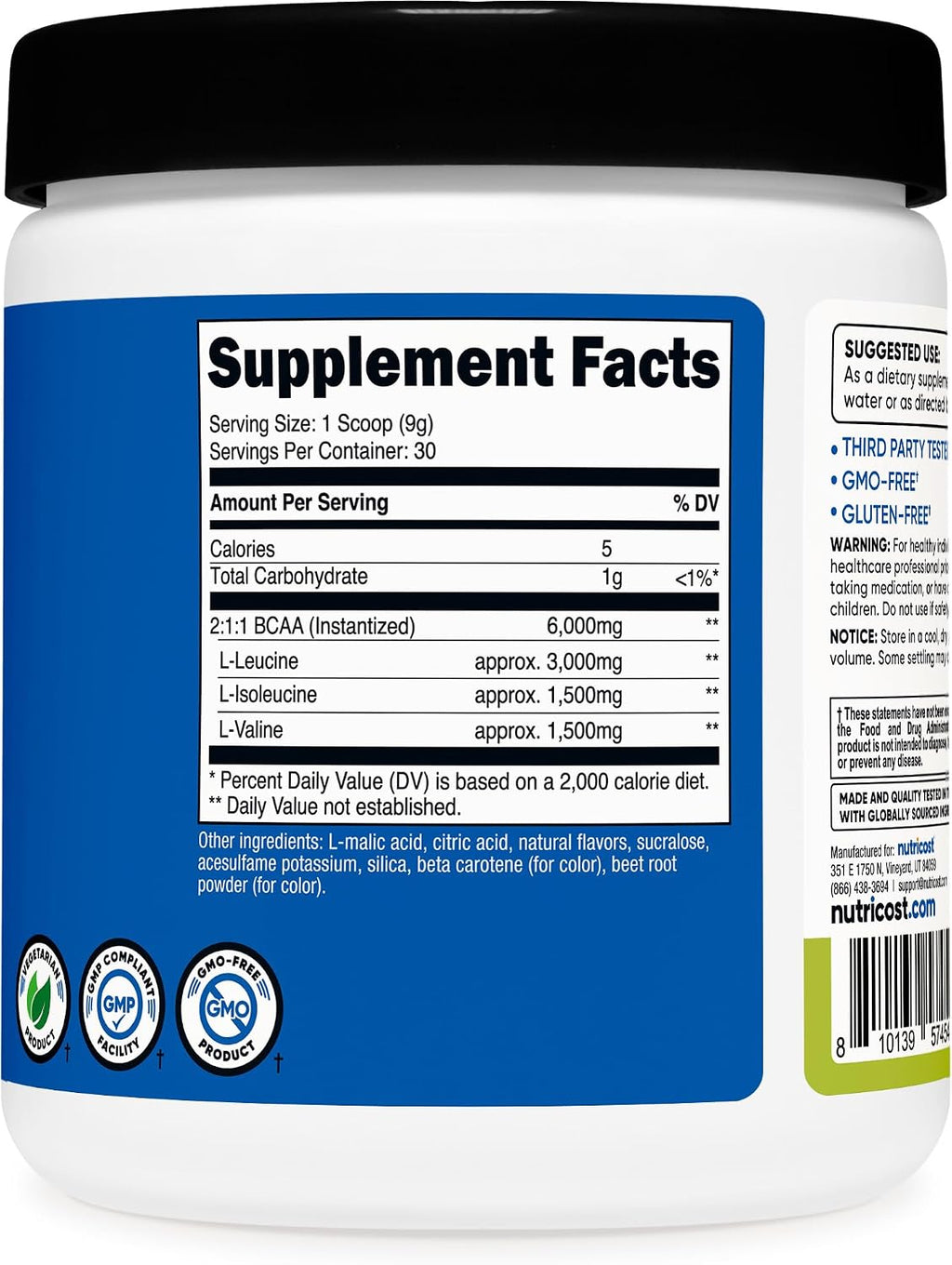 Nutricost BCAA Powder 2:1:1 (Melocotón Pera, 30 Raciones) - Aminoácidos de Cadena Ramificada