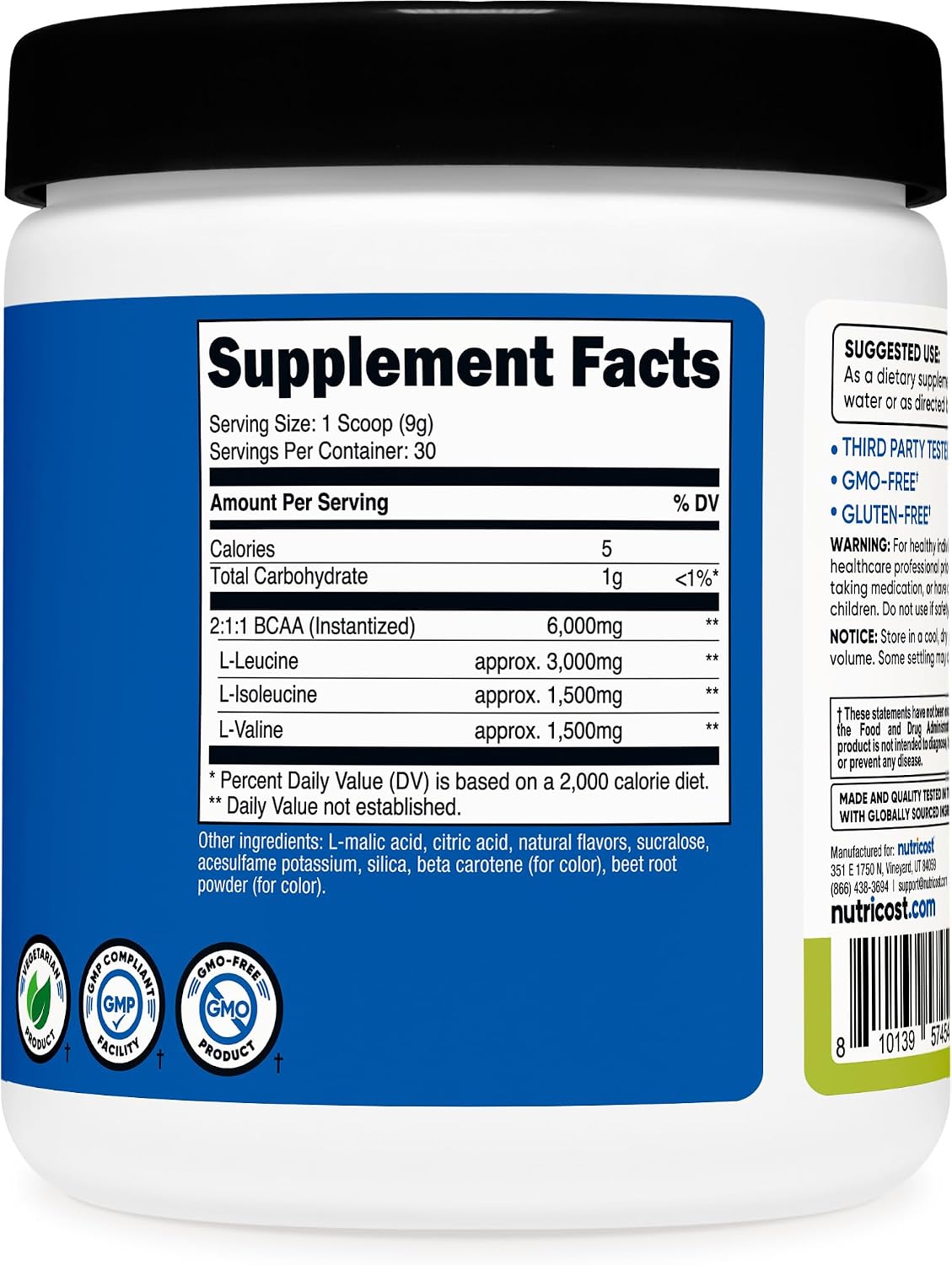 Nutricost BCAA Powder 2:1:1 (Melocotón Pera, 30 Raciones) - Aminoácidos de Cadena Ramificada