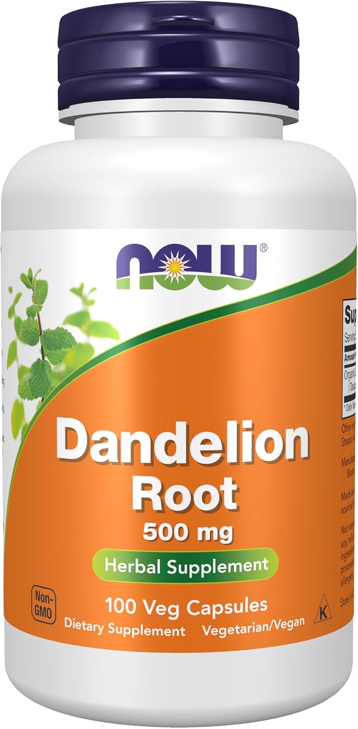 NOW Foods Raíz de Diente de León (Taraxacum officinale) 500 mg, 100 Cápsulas Vegetales