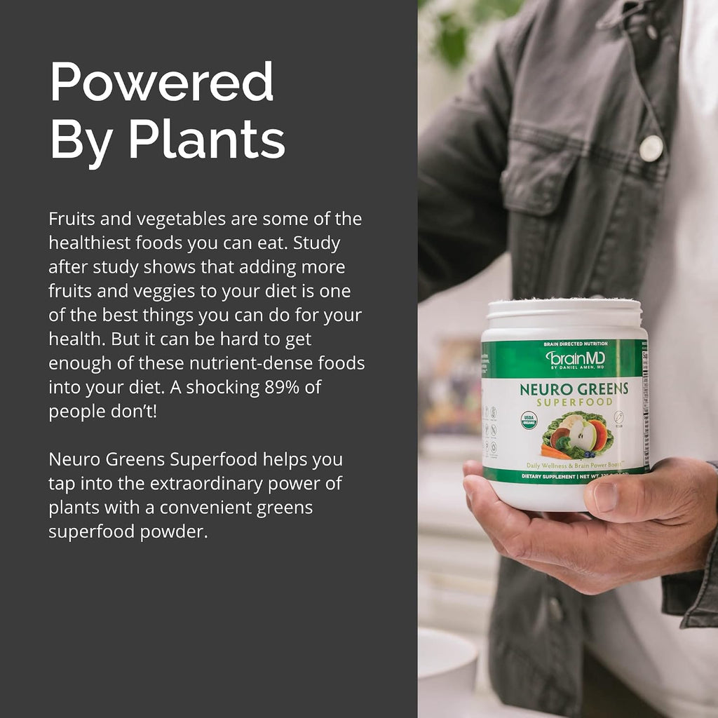 BRAINMD Neuro Greens Superfood - Polvo Nutricional con Frutas, Verduras y Hongos Medicinales - 224 g