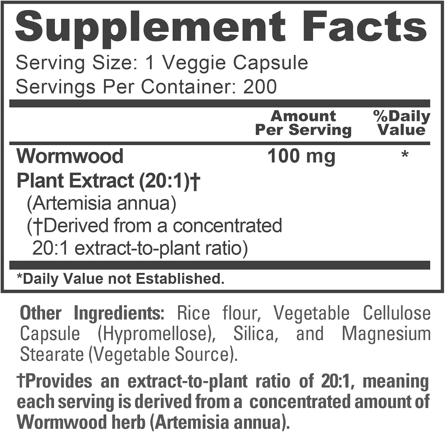 NusaPure Cápsulas de Artemisa, 100 mg, 200 Cápsulas Veganas (No OGM, Vegano)