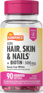 Sundance Hair, Skin & Nails Complex - Biotina 5000 mcg, 90 Cápsulas Blandas