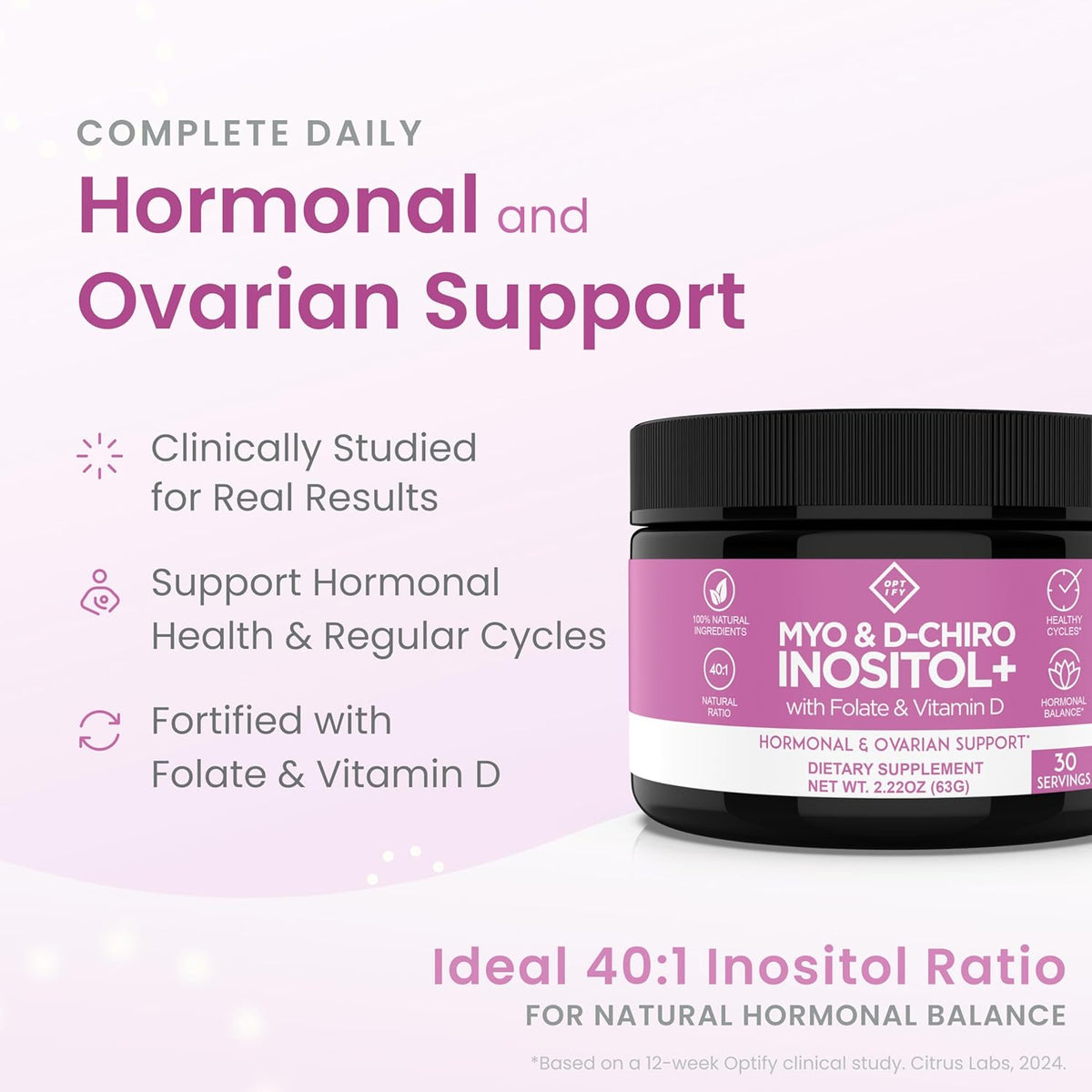 Optify Inositol+ - Myo-Inositol y D-Chiro – Ingredientes adicionales de calidad : incluye folato y vitamina D, que – Image 2