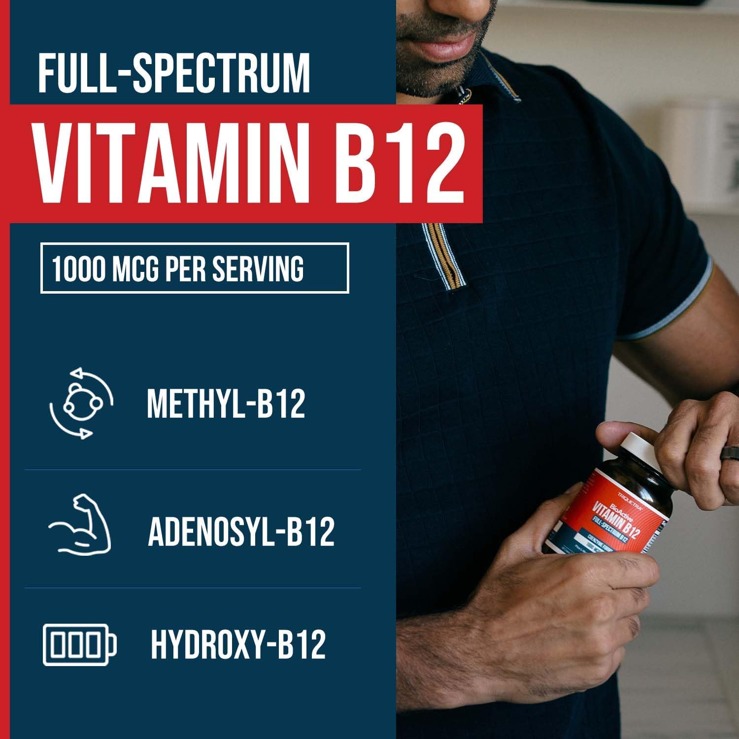 BioActive Vitamin B12 - 1000 mcg con Metilfolato, 3 Formas Coenzimáticas - Vegano, Sin OGM